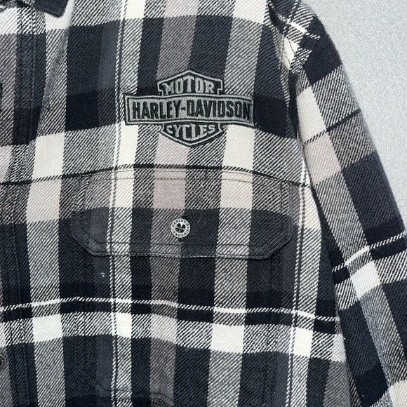 Harley-Davidson Black and Gray Plaid Flannel Shirt Embroidered front and back 🏍️ - Picture 3 of 10